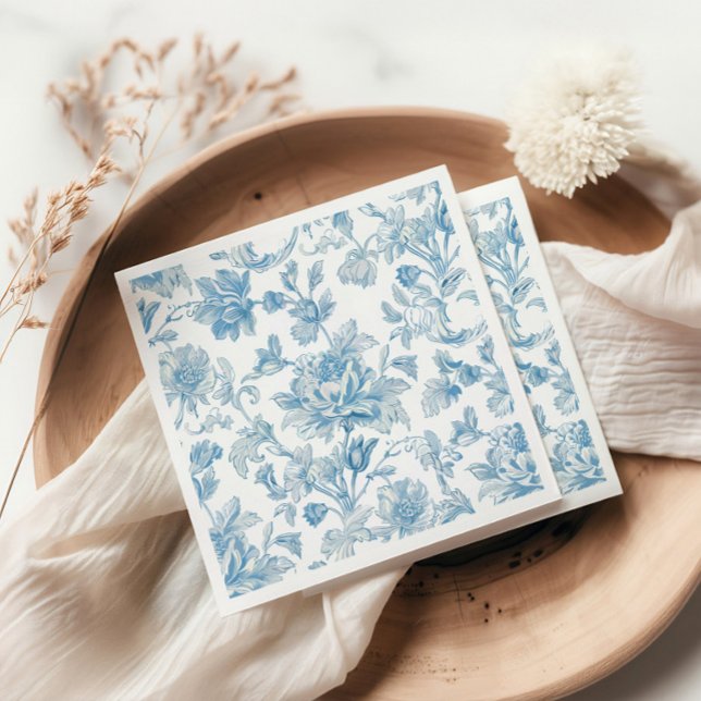 Toile-de-jouy Chinoiseries Blue Floral Pattern Napkins (Creator Uploaded)
