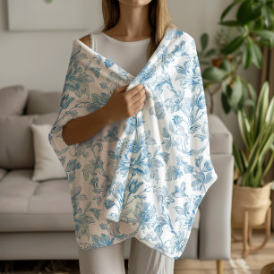 Toile-de-jouy Chinoiseries Blue Floral Pattern Sherpa Blanket