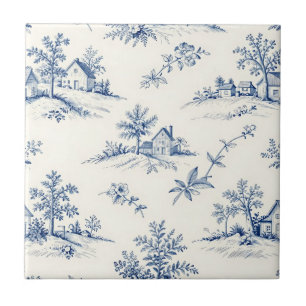 Toile de Jouy Countryside Seamless Pattern Ceramic Tile