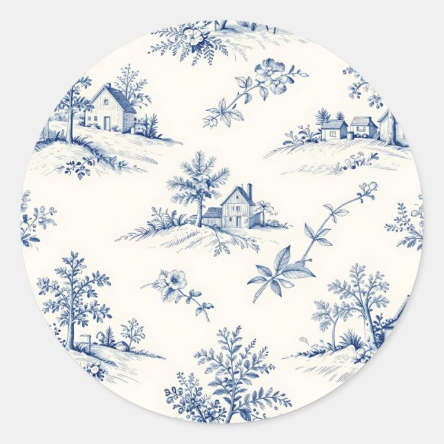 Toile de Jouy Countryside Seamless Pattern Classic Round Sticker (Front)