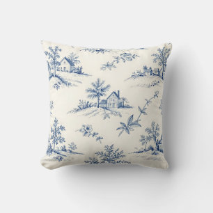 Toile de Jouy Countryside Seamless Pattern Throw Pillow