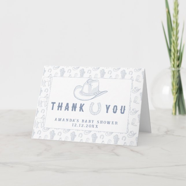 Toile De Jouy Cowboy Baby Shower Thank you Card (Front)