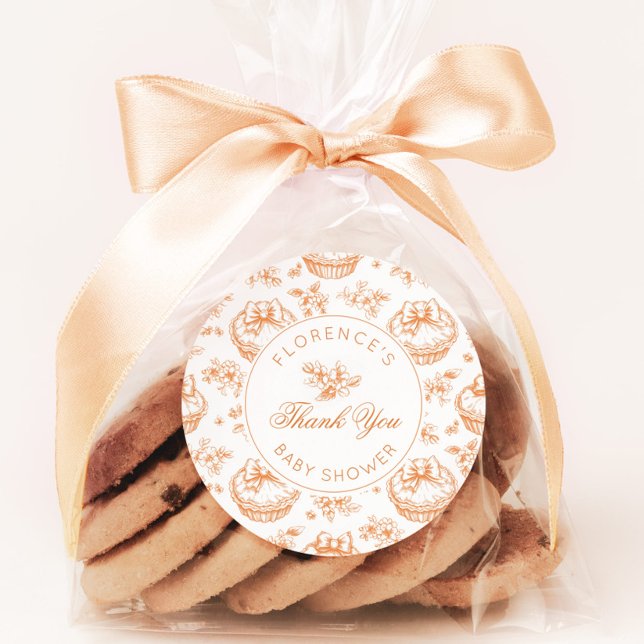 Toile de Jouy Cutie Pie baby shower thank you Classic Round Sticker (Creator Uploaded)