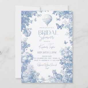 Toile De Jouy Dusty Blue Elegant Bridal Shower Invitation