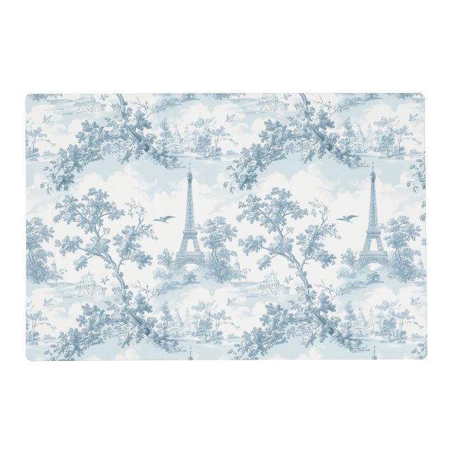 Toile de Jouy Eiffel tower Parisian Chinoiserie Placemat (Front)