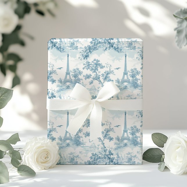 Toile de Jouy Eiffel tower Parisian Chinoiserie Wrapping Paper (Creator Uploaded)
