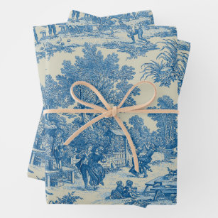 Blue Floral Toile Gift Wrap, 24x85' Roll