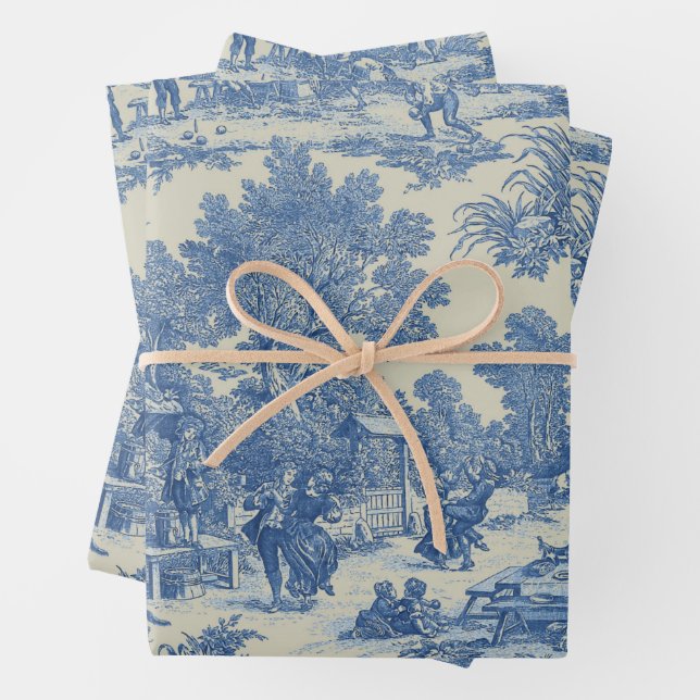  Toile de Jouy  Fabric Wrapping Paper Sheets (In situ)