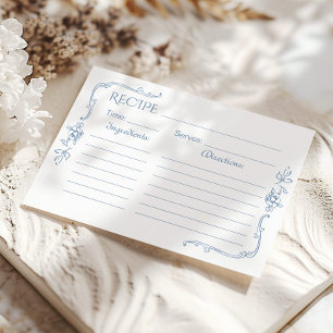 Toile de Jouy floral dusty blue Bridal recipe card
