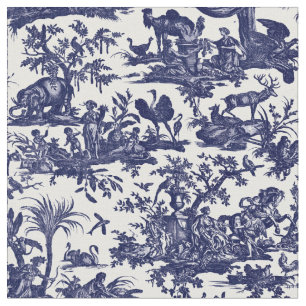 Toile de Jouy Four Parts Of The World blue pattern Fabric