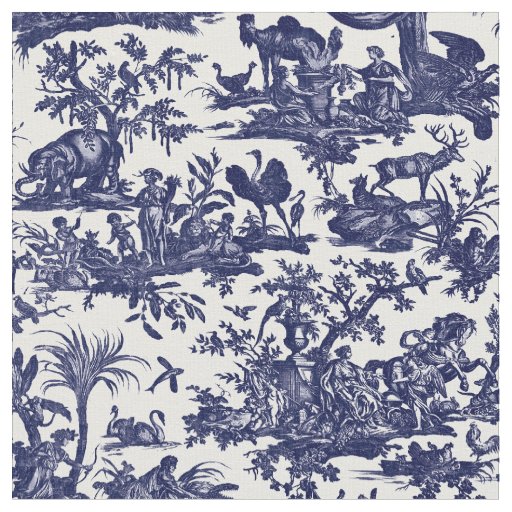 Toile de Jouy Four Parts Of The World blue pattern Fabric