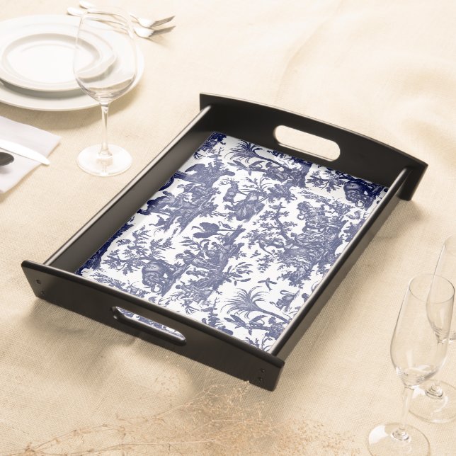 Toile de Jouy Four Parts Of The World blue pattern Serving Tray (Front)