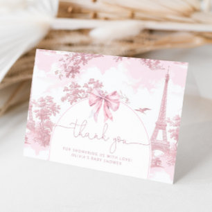 Toile de Jouy French bonjour bebe pink baby shower Letterpress Thank You Card