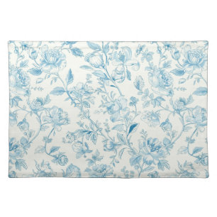 Toile de jouy French Chinoiseries Peonies Floral  Cloth Placemat