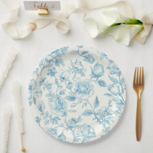 Toile de jouy French Chinoiseries Peonies Floral Paper Plates