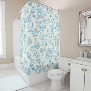 Toile de jouy French Chinoiseries Peonies Floral  Shower Curtain