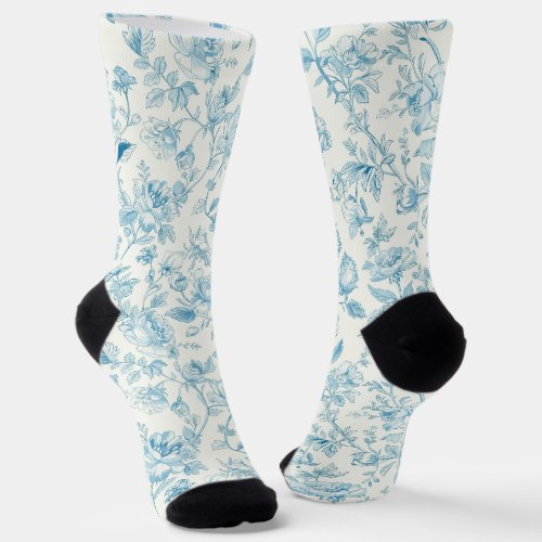 Toile de jouy French Chinoiseries Peonies Floral  Socks