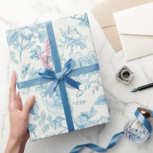 Toile de jouy French Chinoiseries Peonies Floral  Wrapping Paper