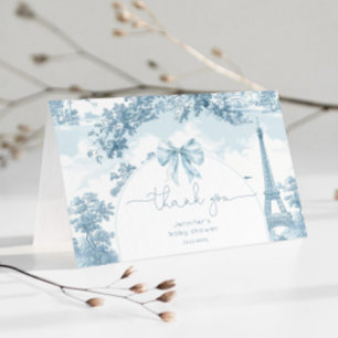 Toile de Jouy French Eiffel tower Bridal shower Letterpress Thank You Card