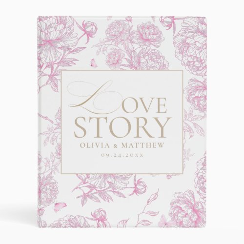 Toile De Jouy French Floral Pink Gold Wedding  Mini Binder