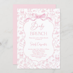 Toile De Jouy Girl Baby Shower Brunch with Bow Invitation