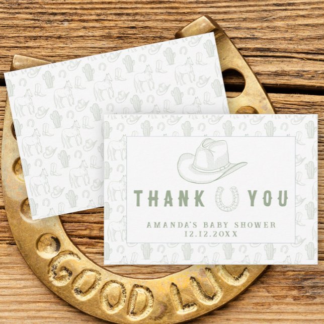 Toile De Jouy Green Cowboy Baby Shower Thank you Card (Creator Uploaded)