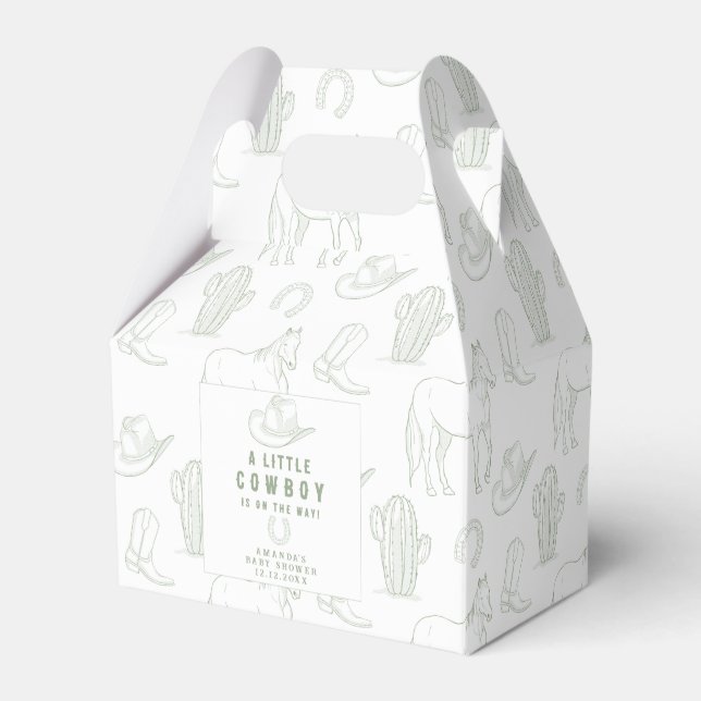 Toile de Jouy Green Cowboy Western Baby Shower Favor Boxes (Front Side)