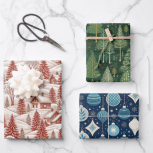 Toile de Jouy Holiday Patterns Wrapping Paper Sheets