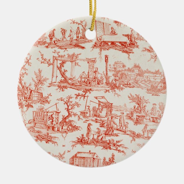 Toile de Jouy, illustrating the processes of manuf Ceramic Ornament (Front)