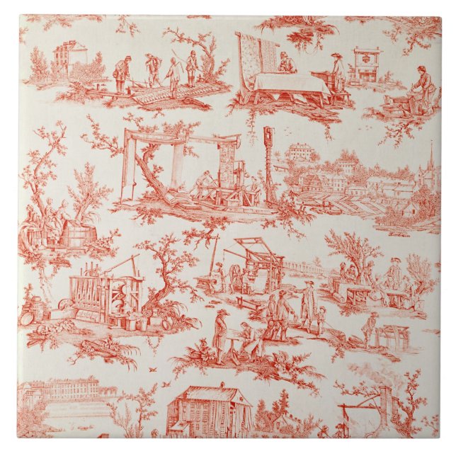 Toile de Jouy, illustrating the processes of manuf Ceramic Tile (Front)