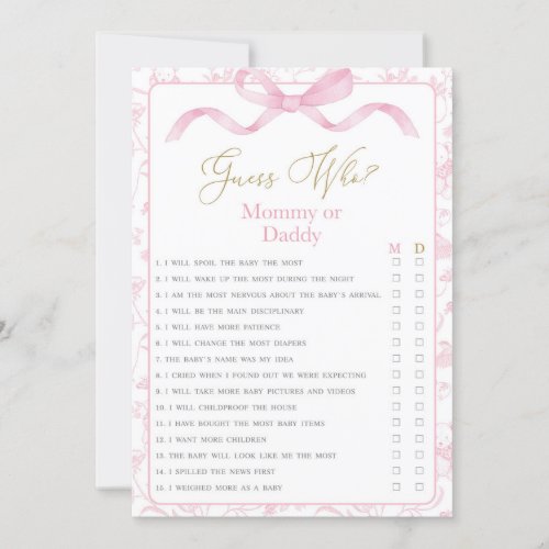Toile De Jouy Mommy or Daddy Baby Shower game Invitation