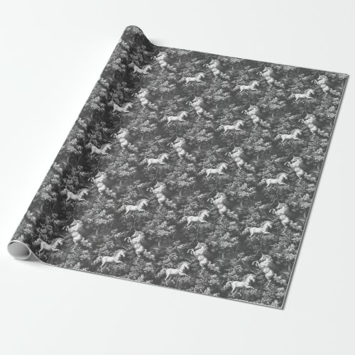 Toile De Jouy Monochrome Unicorns Wrapping Paper