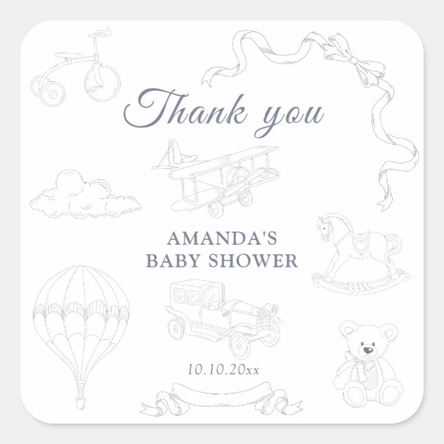 Toile de Jouy Nursery Baby Shower Thank you Square Sticker (Front)