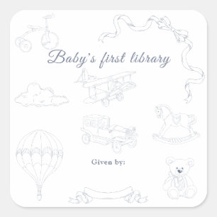 Toile de Jouy Nursery Baby's first library Square Sticker