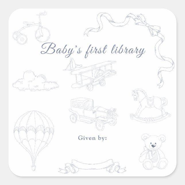 Toile de Jouy Nursery Baby's first library Square Sticker (Front)
