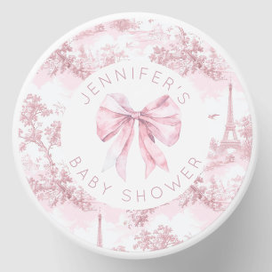 Toile de Jouy Paris Pink Bow Baby Shower Mini Candle Favors