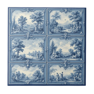 Toile De Jouy Pastoral Countryside Scenery Vintage Ceramic Tile