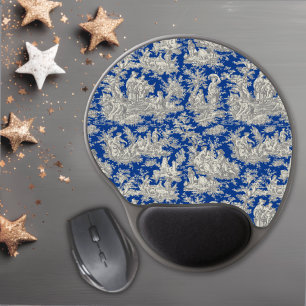 toile de jouy pattern, french country decor, dark gel mouse pad