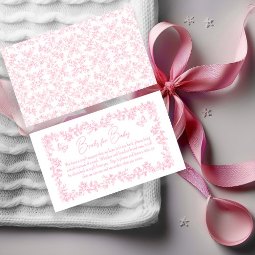 Toile de Jouy Pink Baby Shower Books for Baby Enclosure Card