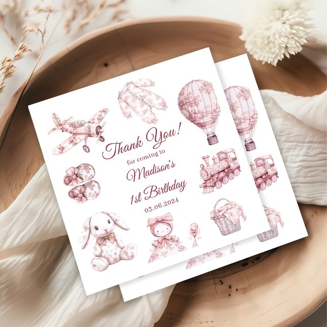 Toile De Jouy Pink Birthday Party Napkins (Creator Uploaded)