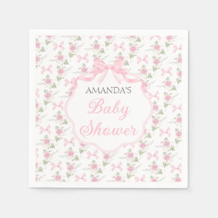 Toile De Jouy Pink Bow Girl Baby Shower Party Napkins