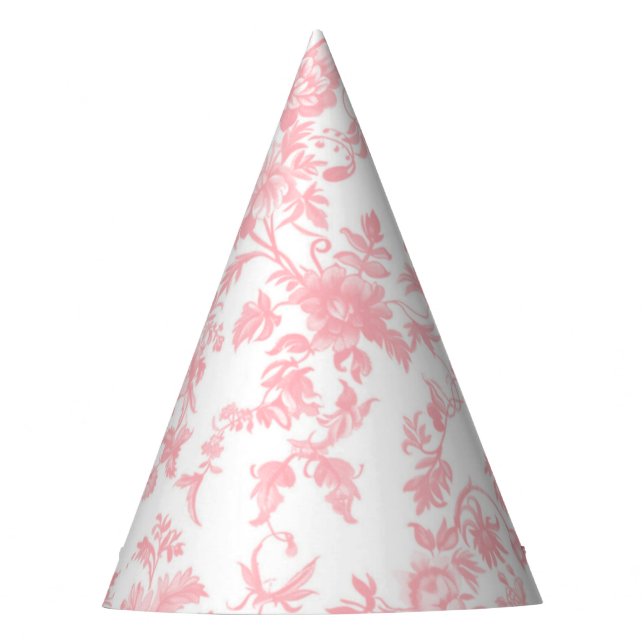 Toile de Jouy Pink Bow Girl First 1st Birthday Party Hat (Front)