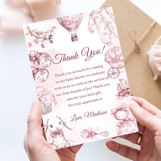 Toile De Jouy Pink Girl Baby Shower Party Invitation (Creator Uploaded)