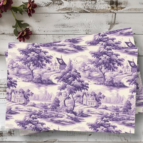 Toile De Jouy Purple French Cottage Landscape Tissue Paper