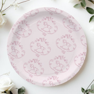 Toile de Jouy rocking horse Pink Baby Girl shower Paper Plates