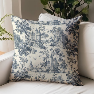 Toile de Jouy Royal Castle Pattern Throw Pillow