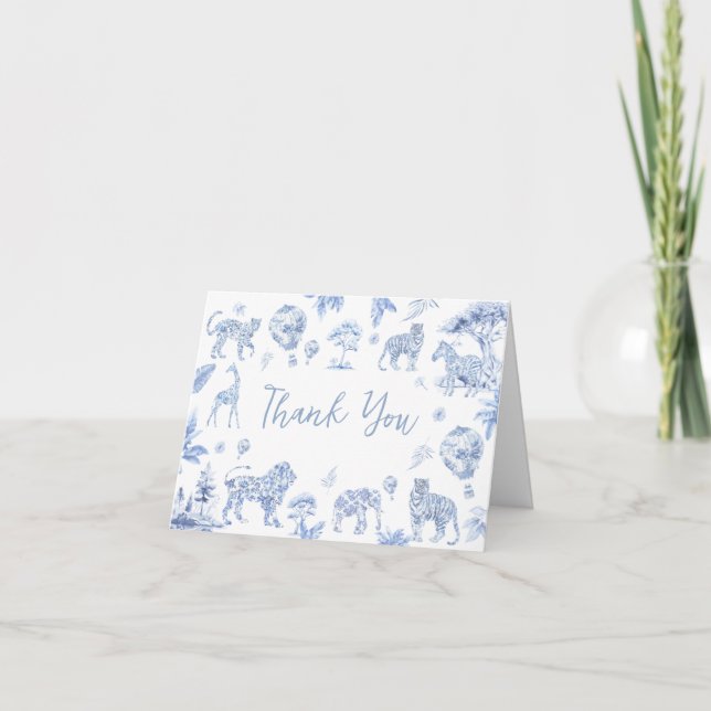 Toile De Jouy Safari Animals Baby Shower Thank You Card (Front)