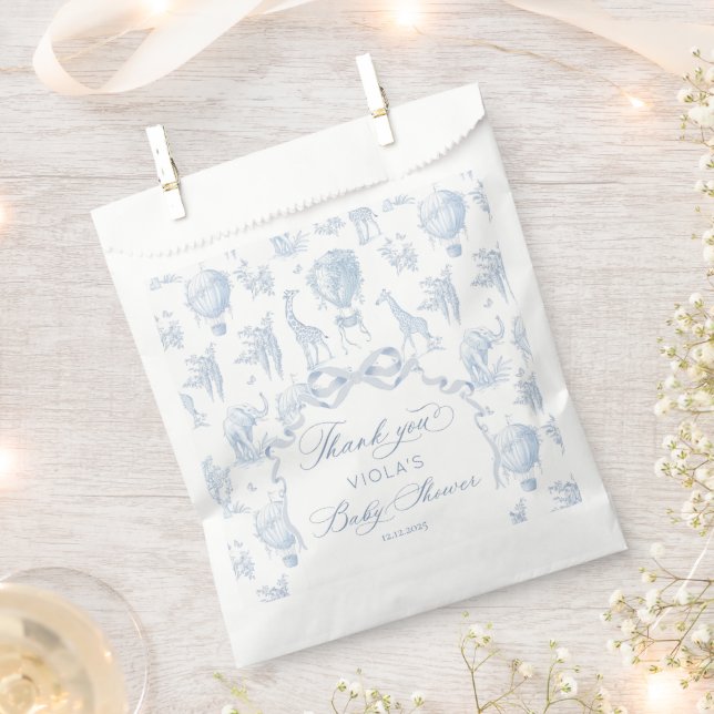 Toile de Jouy Safari animals Blue Baby shower Favor Bag (Clipped)