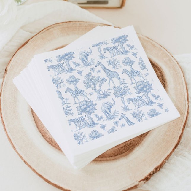 Toile de Jouy Safari animals blue Baby shower Napkins (Creator Uploaded)