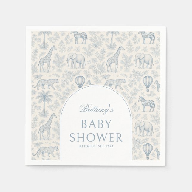 Toile De Jouy Safari Animals Blue Boy Baby Shower  Napkins (Front)